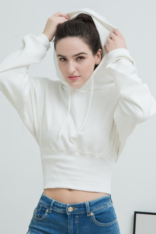 Cropped Hooded Waist Cinched Crop Top Slouchy Loose Hoodie image 8