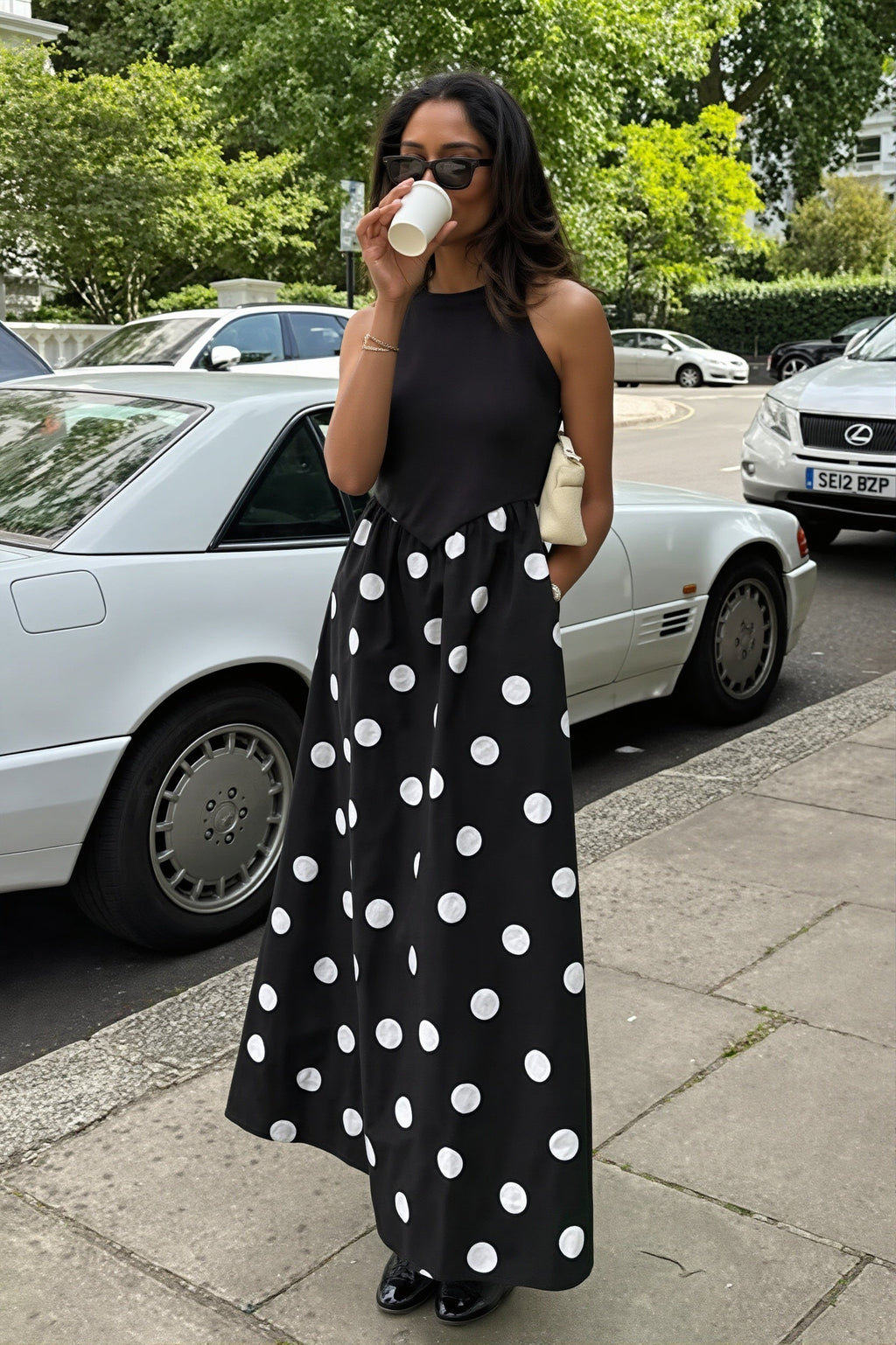 Casual Patchwork Polka Dot Maxi Dress image 3