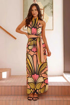 Floral Print Halter Belted Waist Maxi Dress image 2