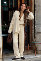Knit Ribbed Collar Long Sleeve Loose Two Piece Set image 3