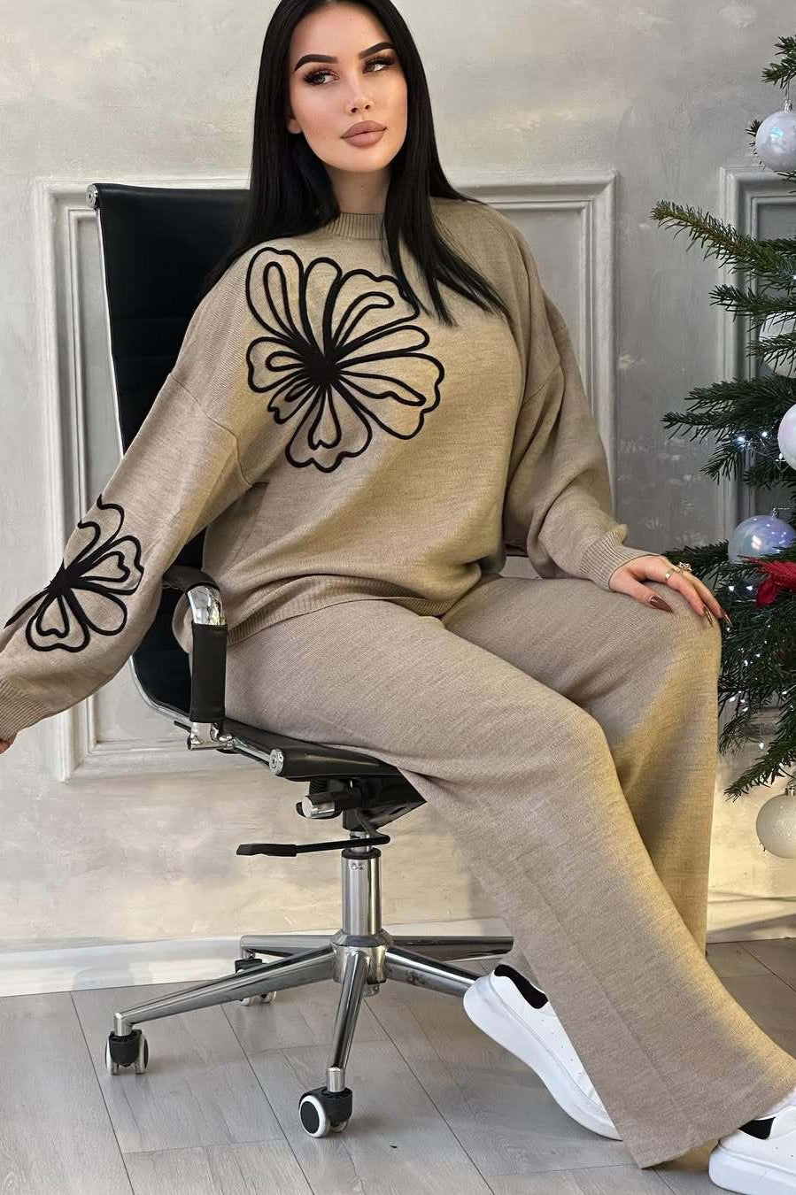 Casual Round Neck Knit Sweater with Pants Two Piece Set image 5