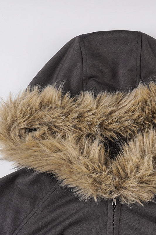 Street Style Fur Trim Sweatshirt Jacket image 6