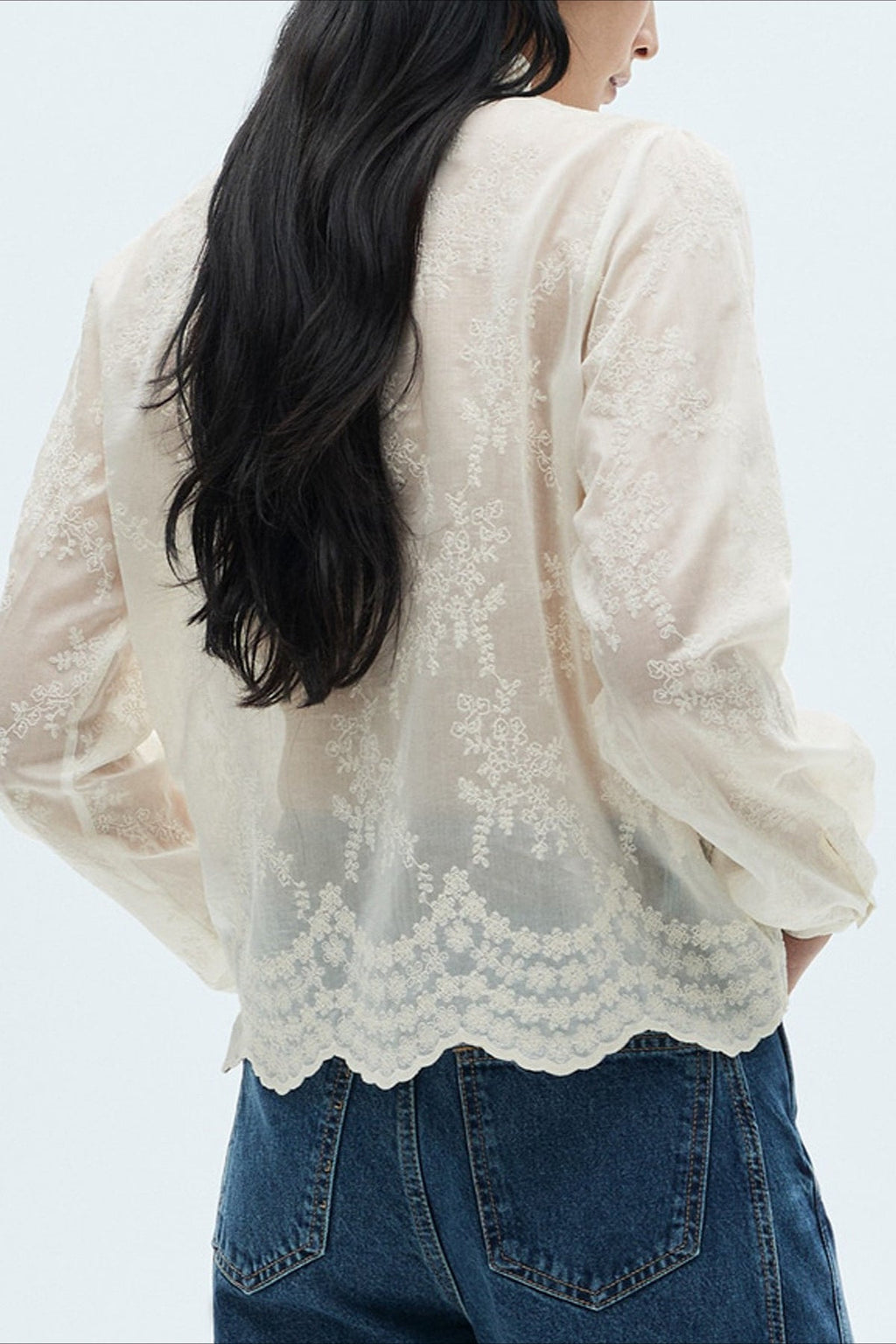 Sheer Tencel Chiffon Embroidered Blouse image 3