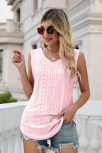 Gia Eyelet Tank detail view styled for Avrienne