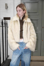 Short Faux Fox Fur Quilted Coat image 1