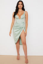 Satin V-Neck Bustier Slit Cocktail Dress image 10