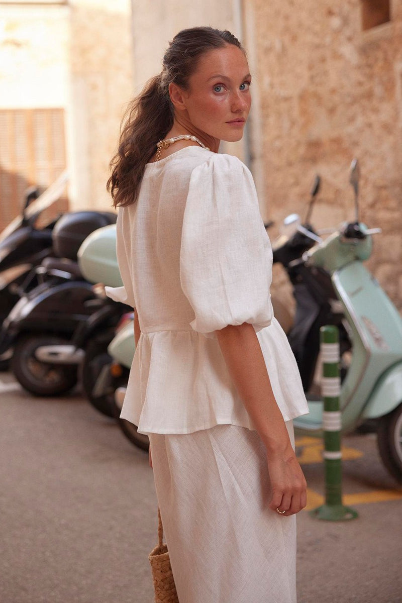 Cotton Puff Sleeve Shirt Skirt Set image 5