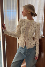 Soft-Style Stand-Collar Frog-Button Lace Cutout Cardigan image 1