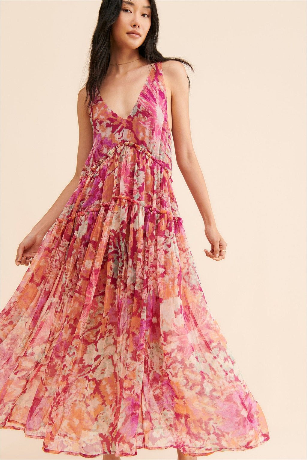 Boho Sleeveless Floral Print Maxi Dress image 1