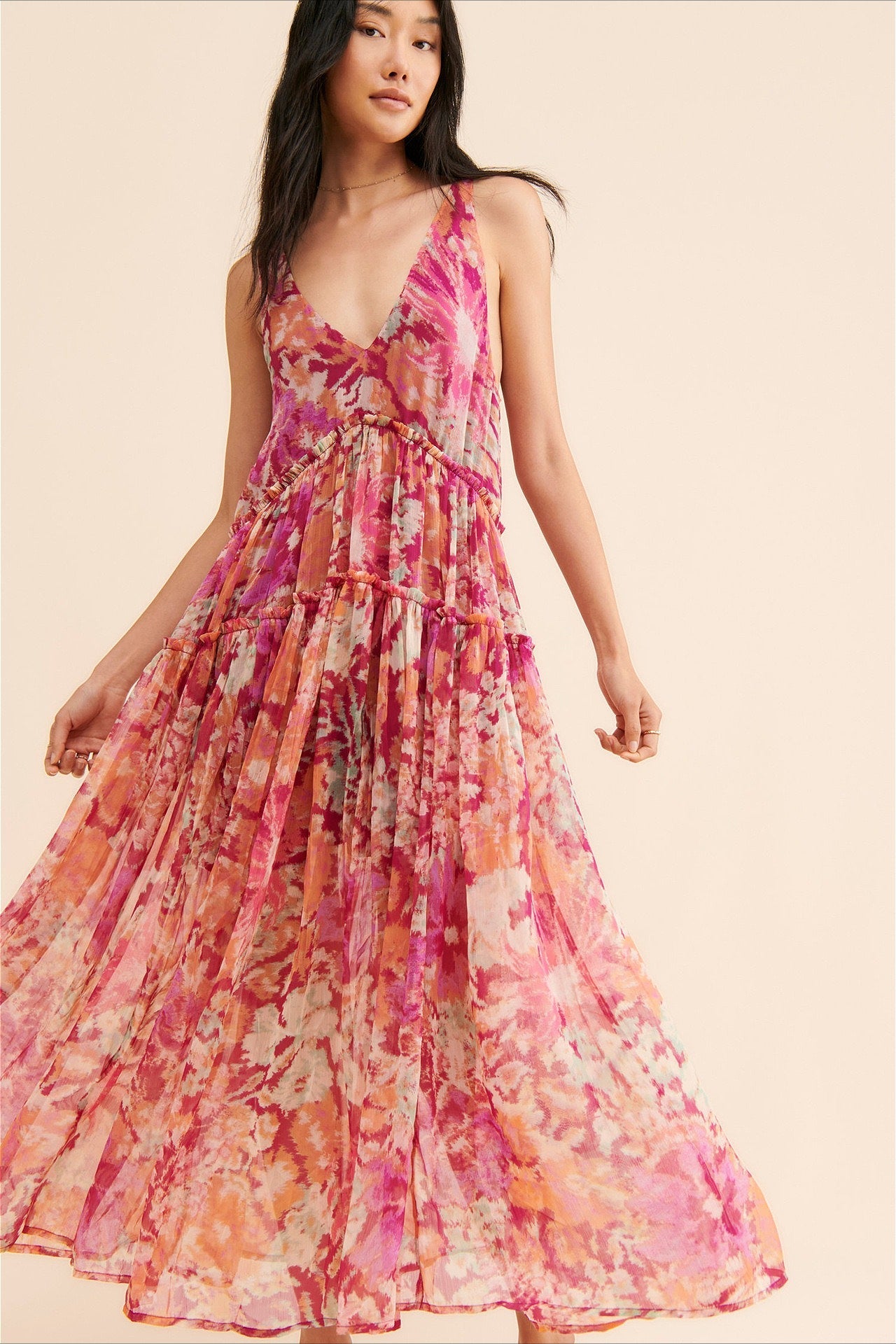 Boho Sleeveless Floral Print Maxi Dress image 1