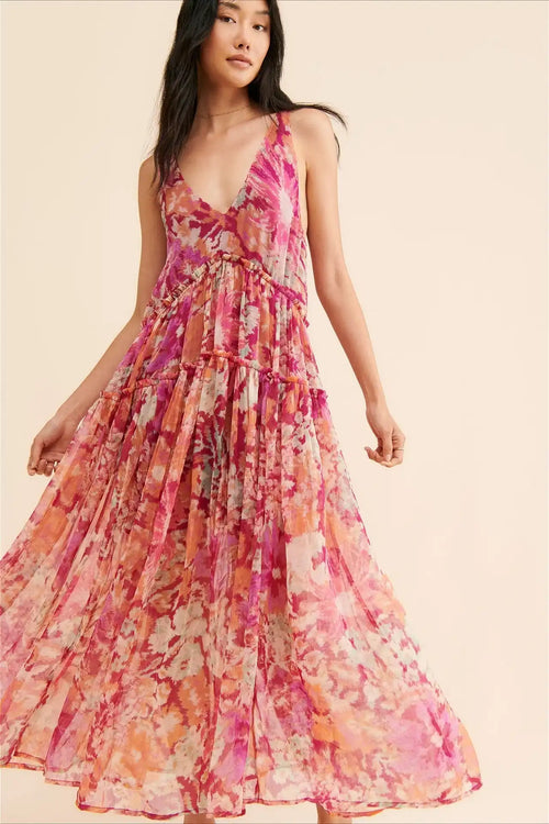Boho Sleeveless Floral Print Maxi Dress image 1