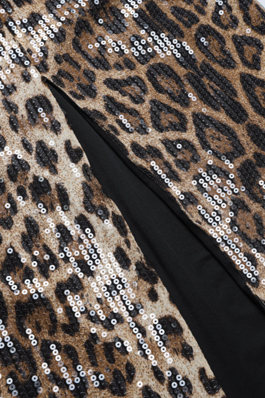 Leopard Sequin High-Slit Bodycon Skirt image 7