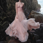 Lace Bone Tube Mesh Flared Prom Dress image 3