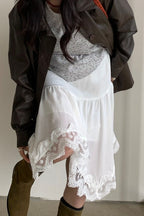 Fashionable Elegant Asymmetrical Lace Panel Midi Skirt image 3
