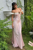 Satin Strapless Tie Slim Romantic Maxi Dress image 2
