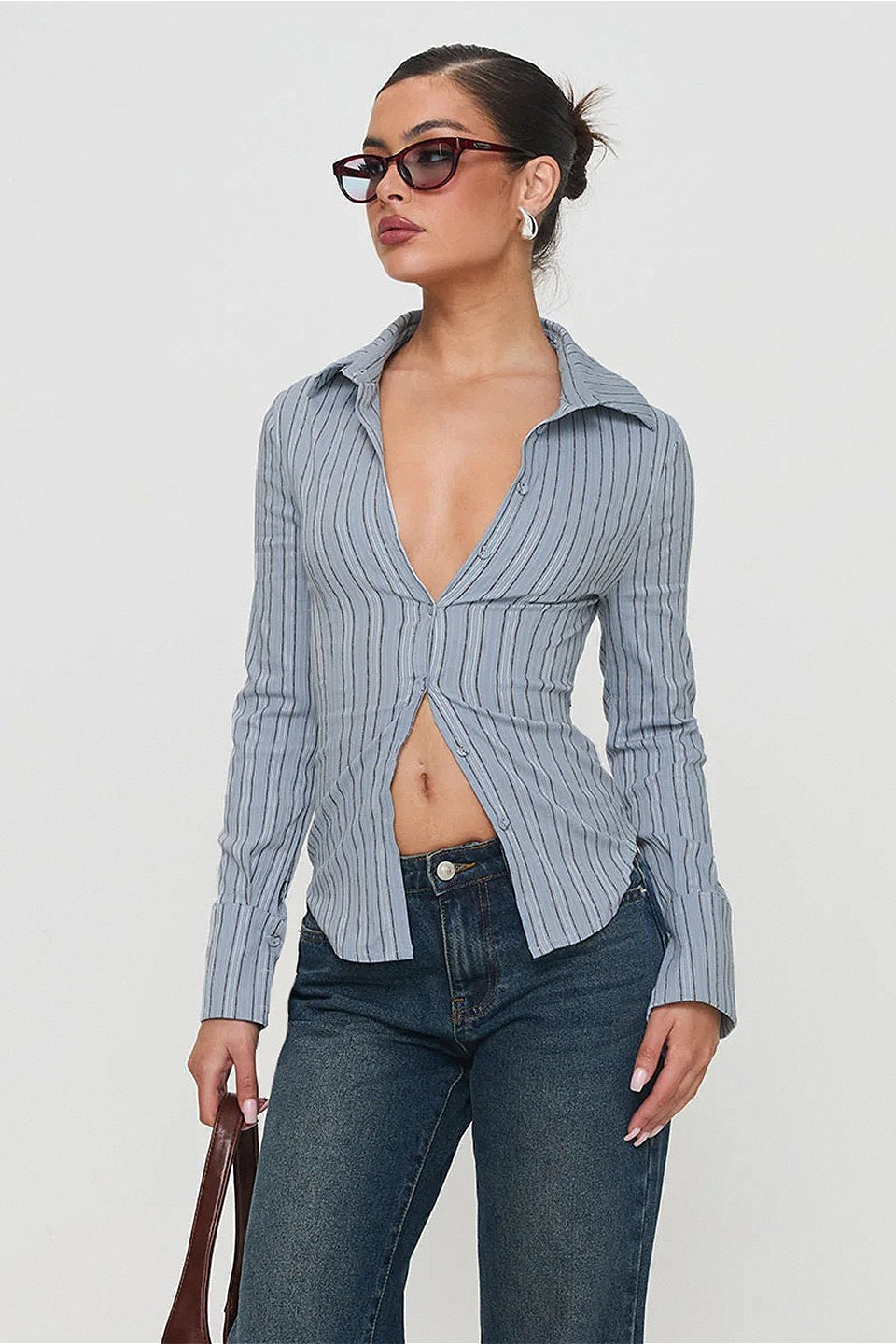 Vintage Striped Colorblock Waist Cinched Blouse image 2