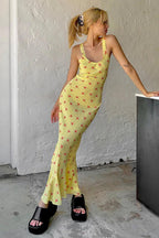 Floral Print Suspender Dress Long Fishtail Maxi Dress image 3