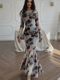 Floral Print Long Sleeve Romantic Party Dress image 1
