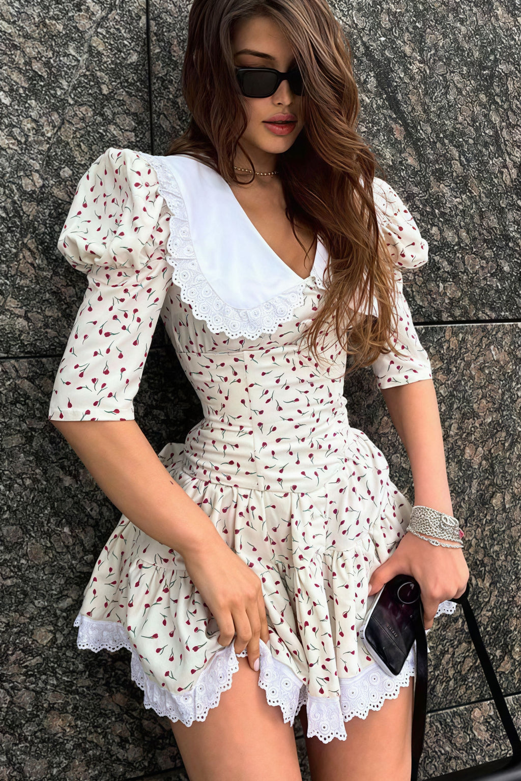 Peter Pan Collar Short Sleeve Floral Mini Dress image 6