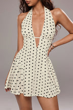 Chic Polka Dot Halter Neck Backless Slip Mini Dress image 3