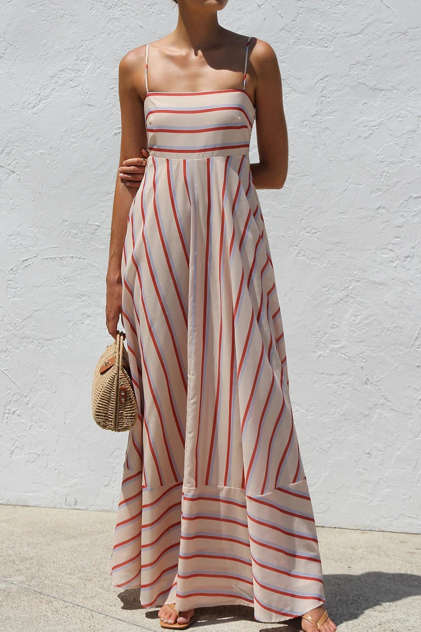 Striped High Waist Swing Cami Boho Dress image 2