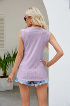 Maelle Eyelet Tank detail view styled for Avrienne