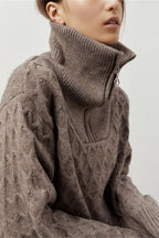 Vintage Chunky Knit High Neck Zip Up Sweater image 3