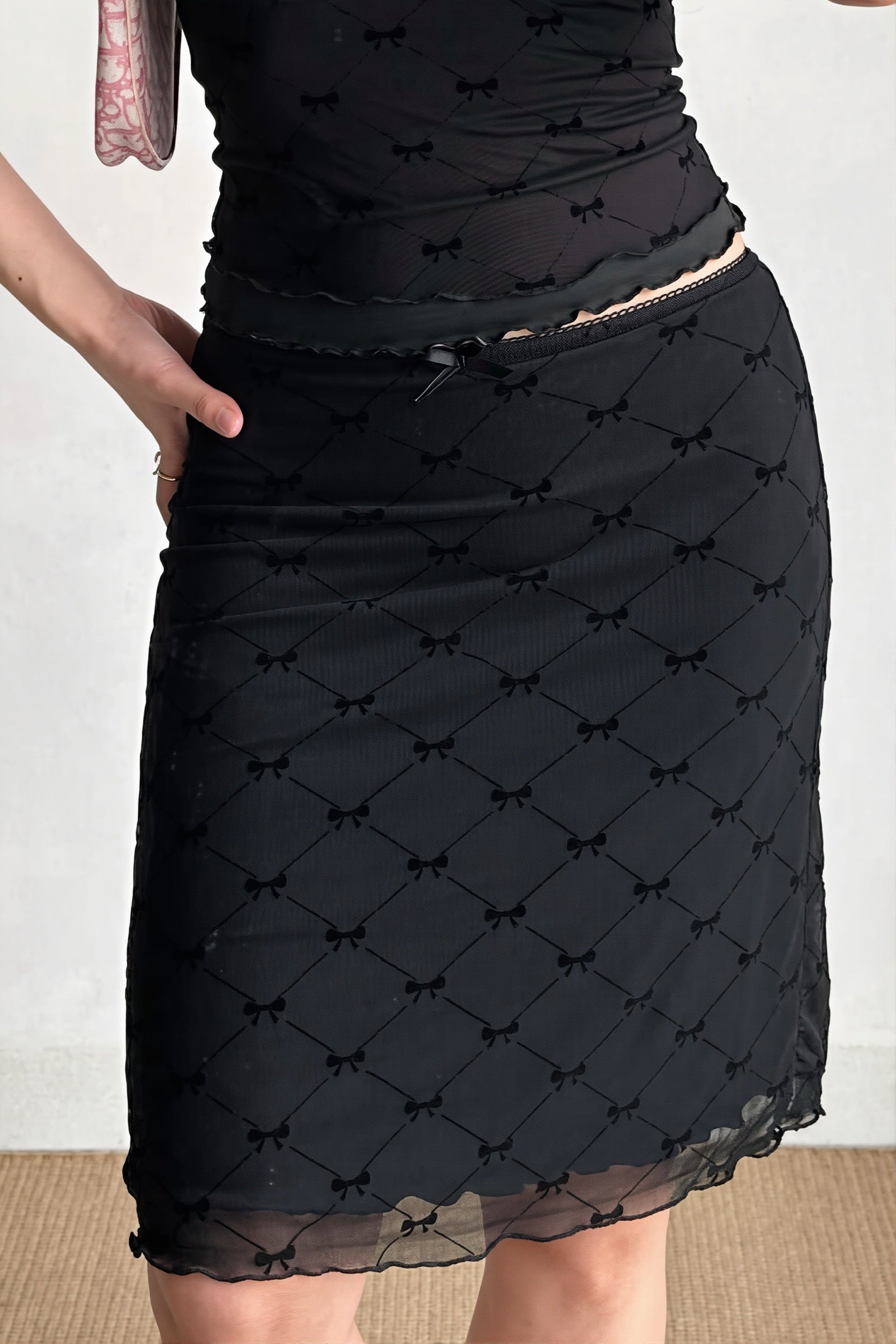 Mesh Plaid Bow Wrap Skirt image 4