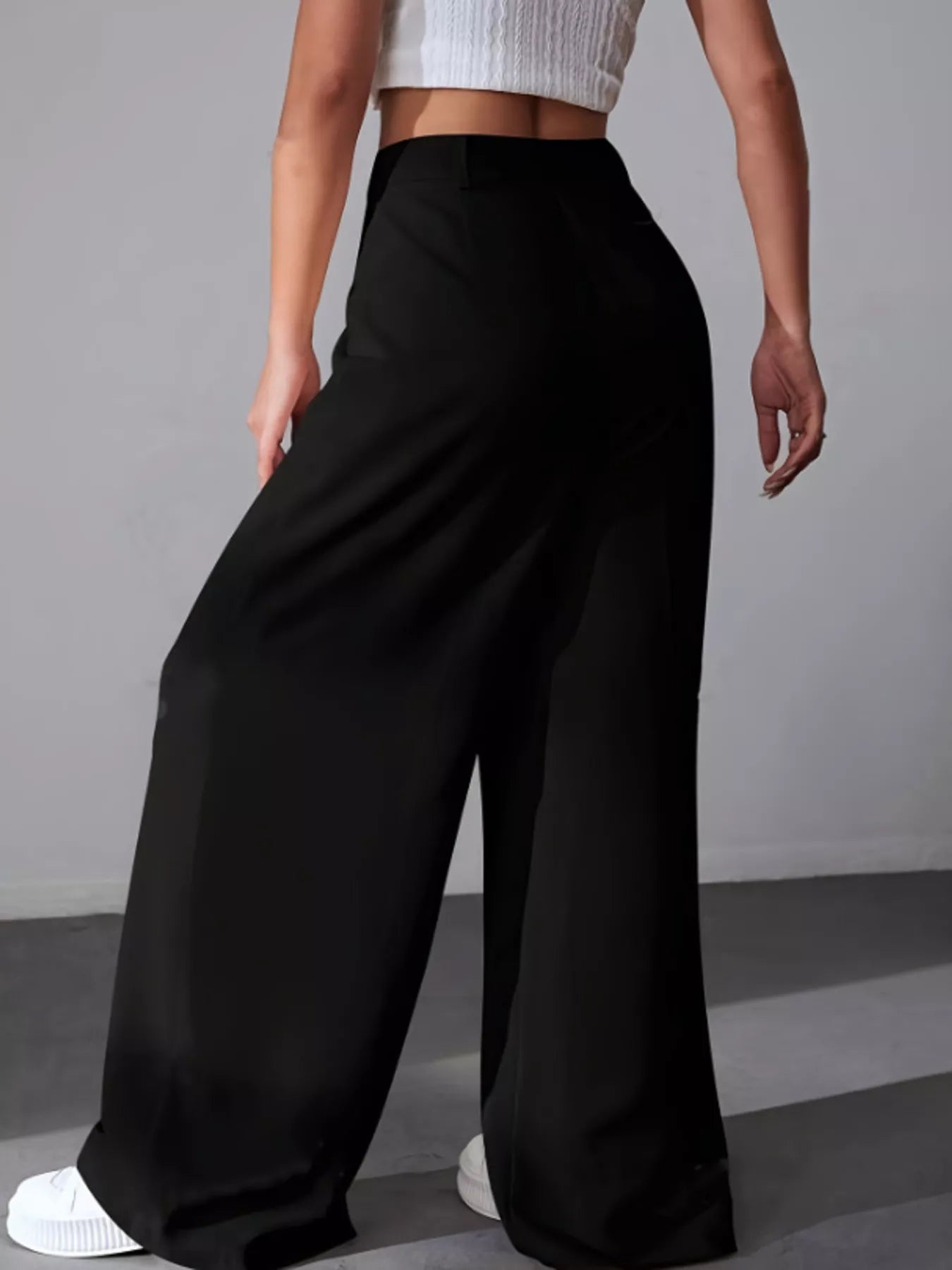 Elise Pleated Trousers detail view styled for Avrienne