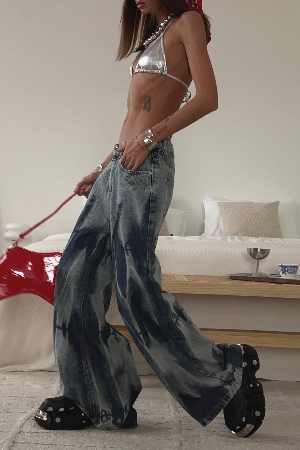 Vintage Tie-Dye High-Waist Wide-Leg Jeans image 4