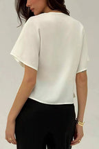 Irregular Button Open Front Short Sleeve Blouse image 4