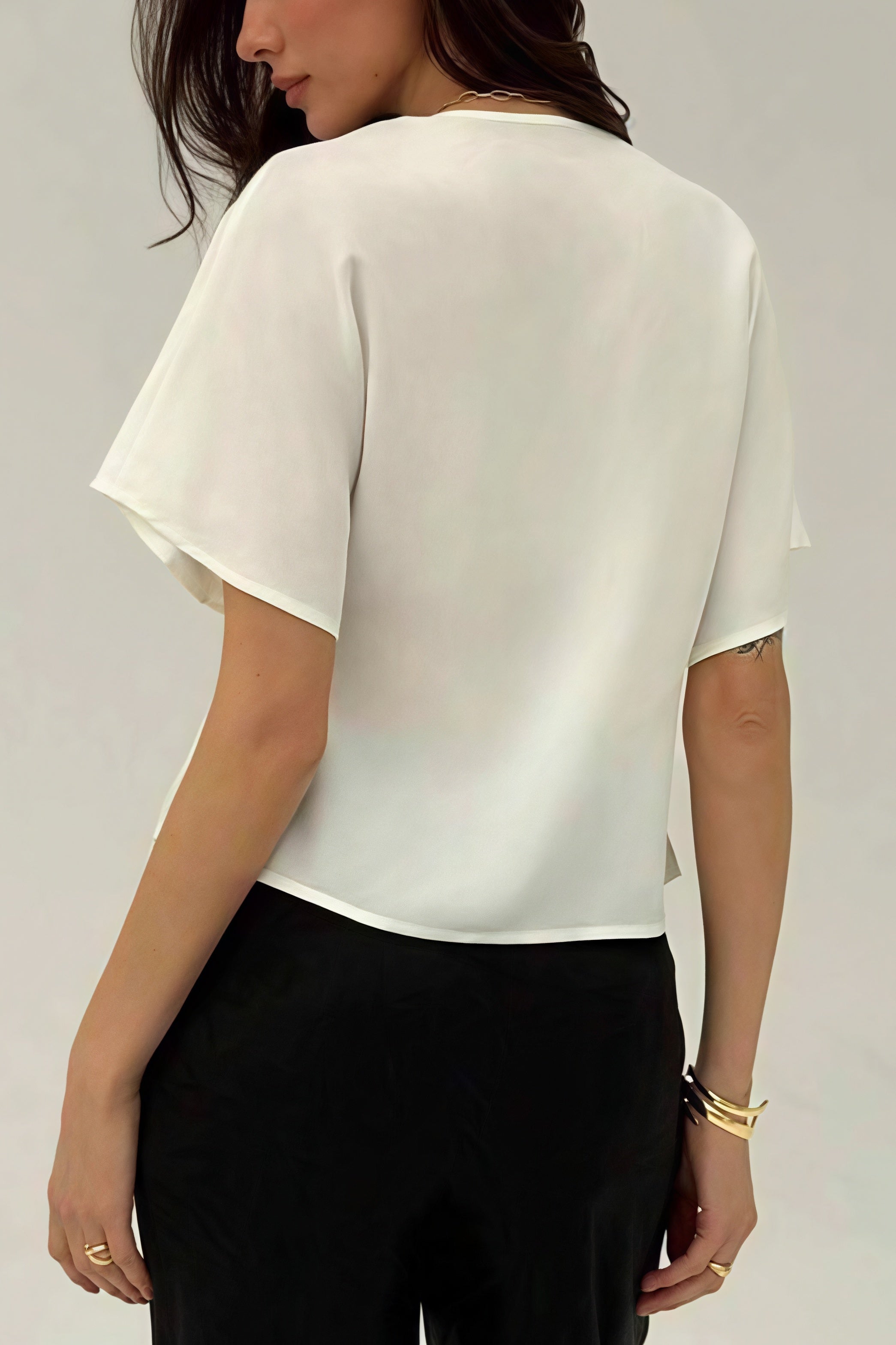 Irregular Button Open Front Short Sleeve Blouse image 4
