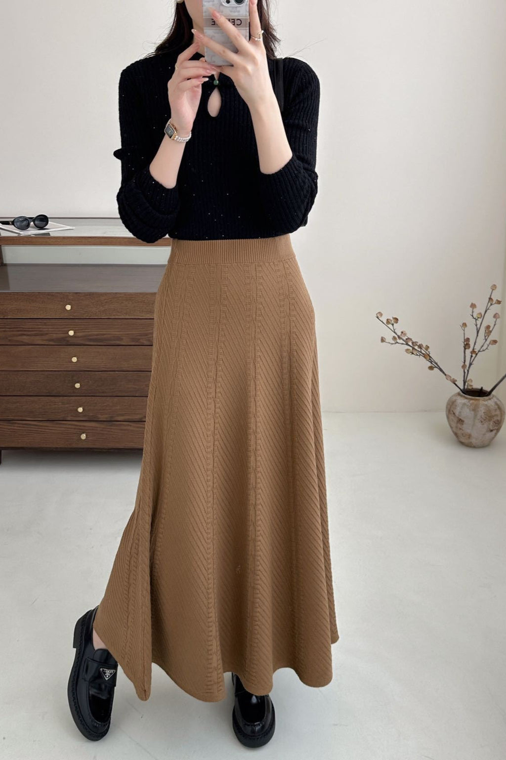Vintage Textured-Knit High-Waist Maxi Skirt image 2