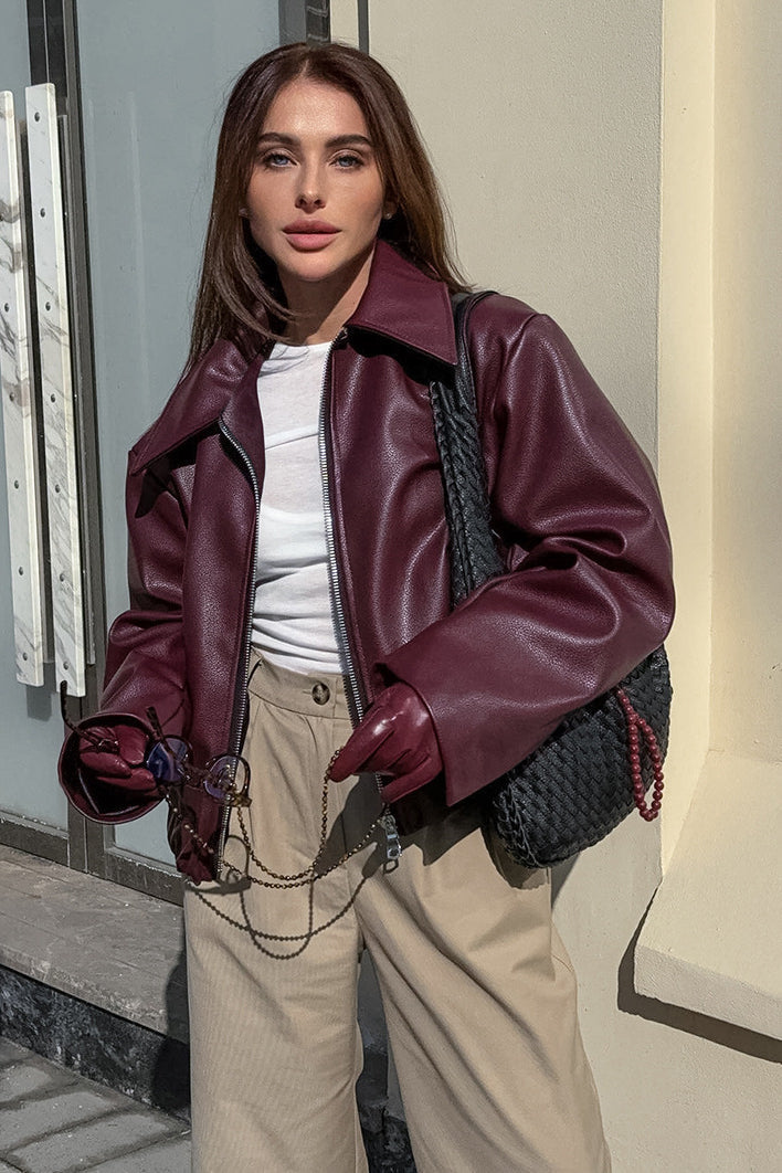 Burgundy Vintage Biker Coat image 2