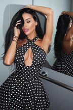 Polka Dot Halter Backless Bodycon Mini Dress image 3