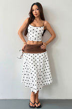 Sexy Polka Dot Tie Back Crop Top Two Tone Skirt Sets image 1