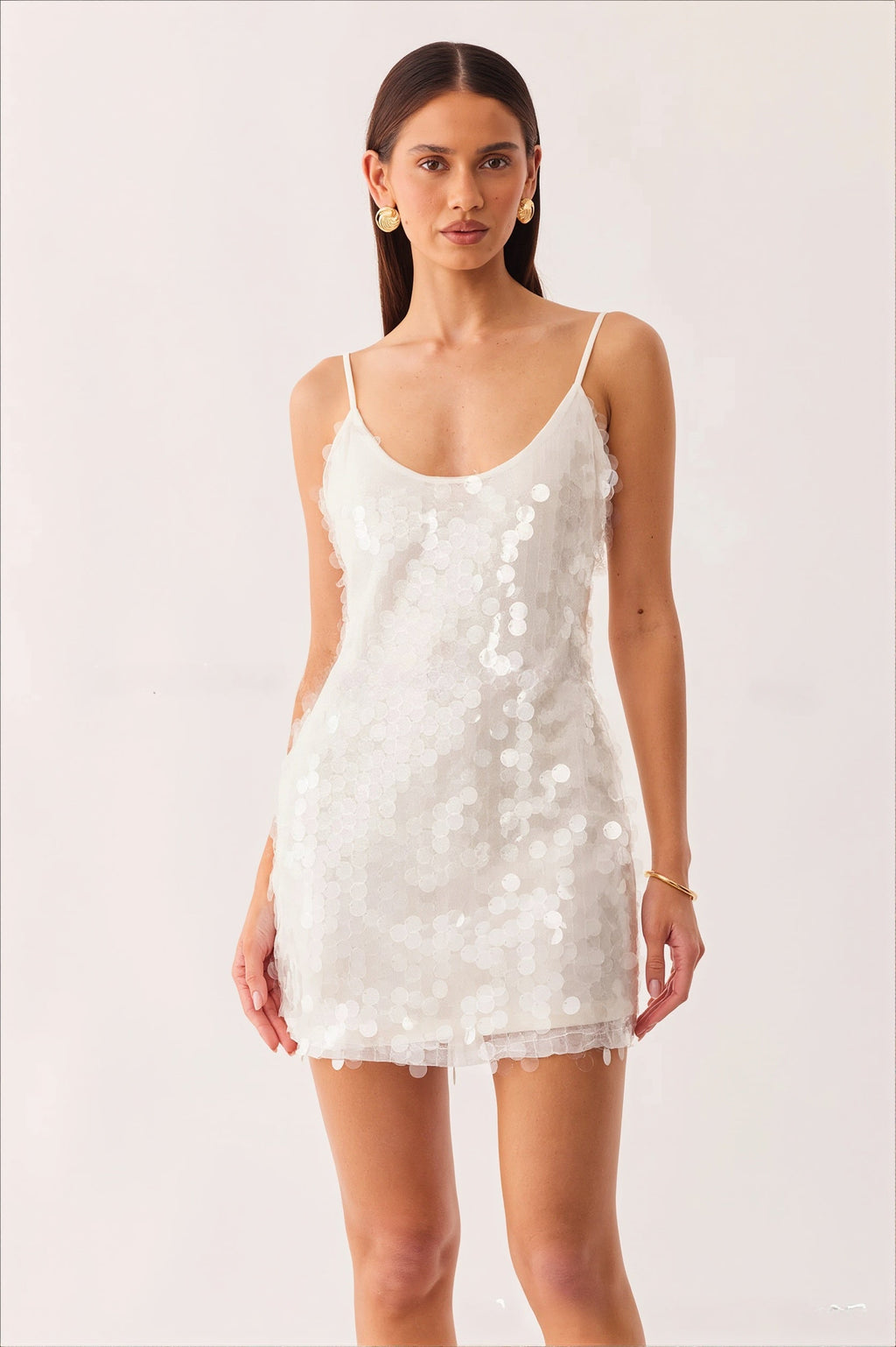 Solid Sequin Spaghetti Strap Mini Dress image 4