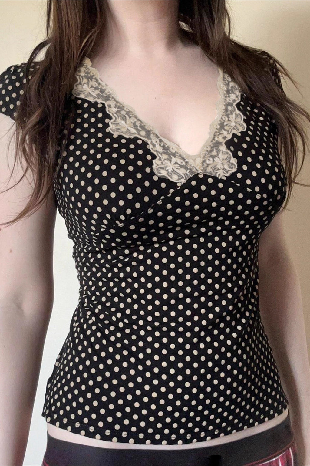 Deep V Neck Polka Dot Lace Blouse image 2