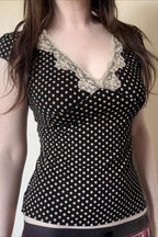Deep V Neck Polka Dot Lace Blouse image 2