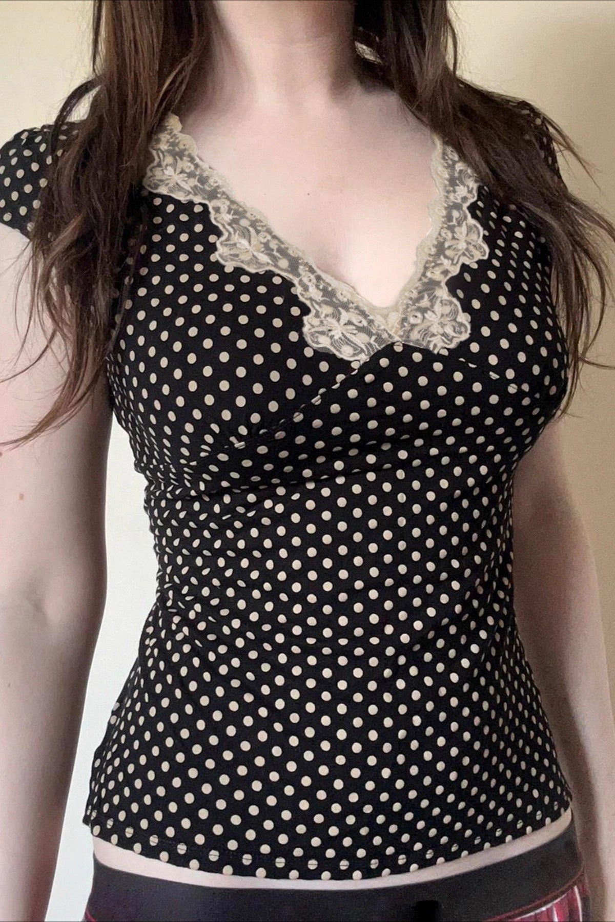 Deep V Neck Polka Dot Lace Blouse image 2
