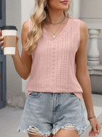 Daphne Eyelet Tank detail view styled for Avrienne