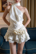 Elegant Satin 3D Floral Cocktail Dress image 1