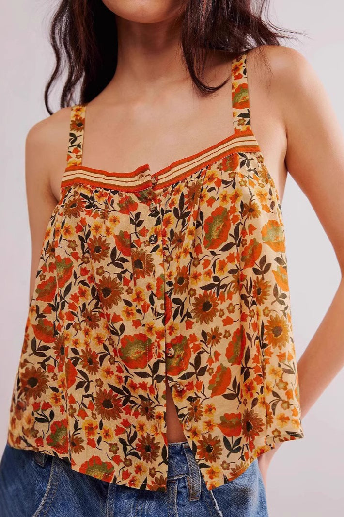 Chic Loose Floral Print Slit Cami Top image 2