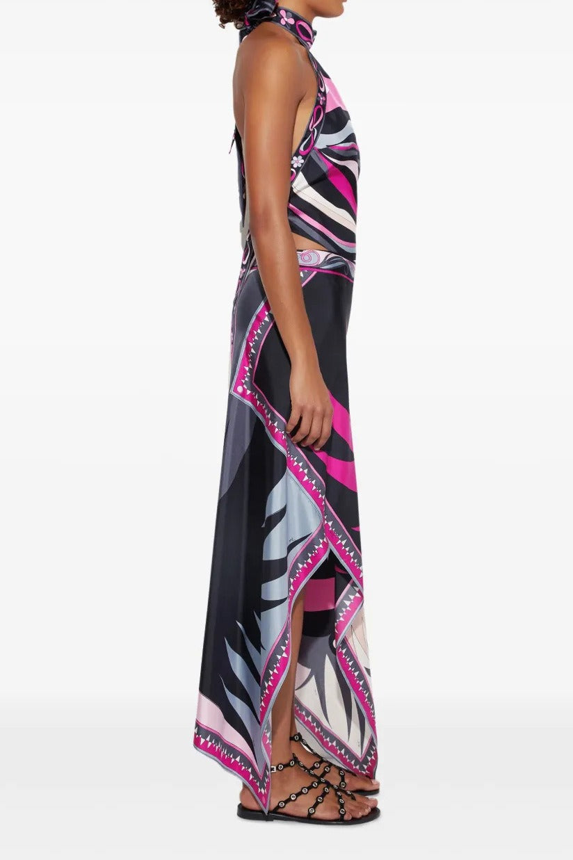 Satin Printed Halter Backless Skirt Set image 5