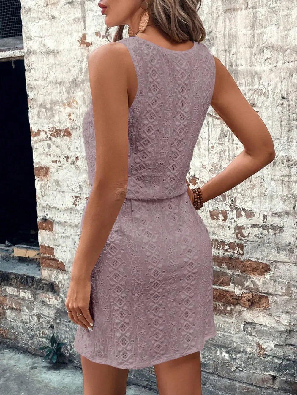 Rosalie Eyelet Dress detail view styled for Avrienne