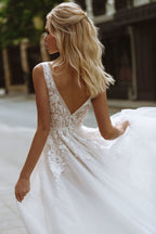 Minimal Deep V Backless Lace Wedding Dress image 5