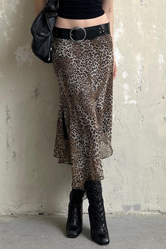 Leopard Print Double-Layer Tulle Asymmetrical Skirt image 2