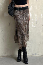 Leopard Print Double-Layer Tulle Asymmetrical Skirt image 2