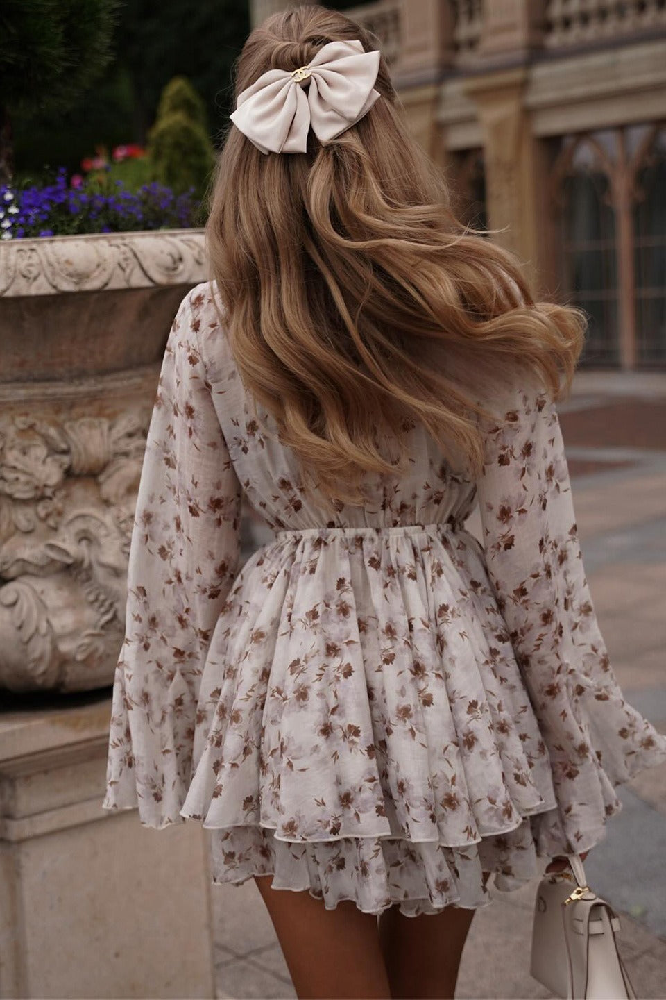 French Floral V-Neck Ruffled Mini Dress image 4