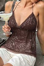 Sexy Mesh Sequin Backless Halter Top image 1